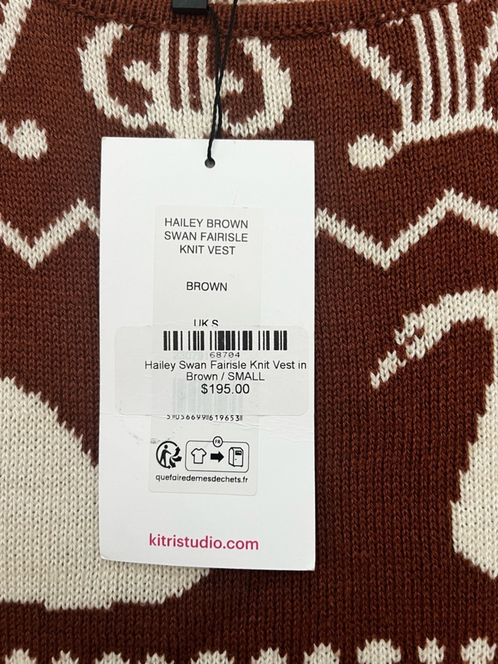 Kitri Brown & Cream Hailey Swan Fairisle Knit Sweater Vest - Picture 4 of 6